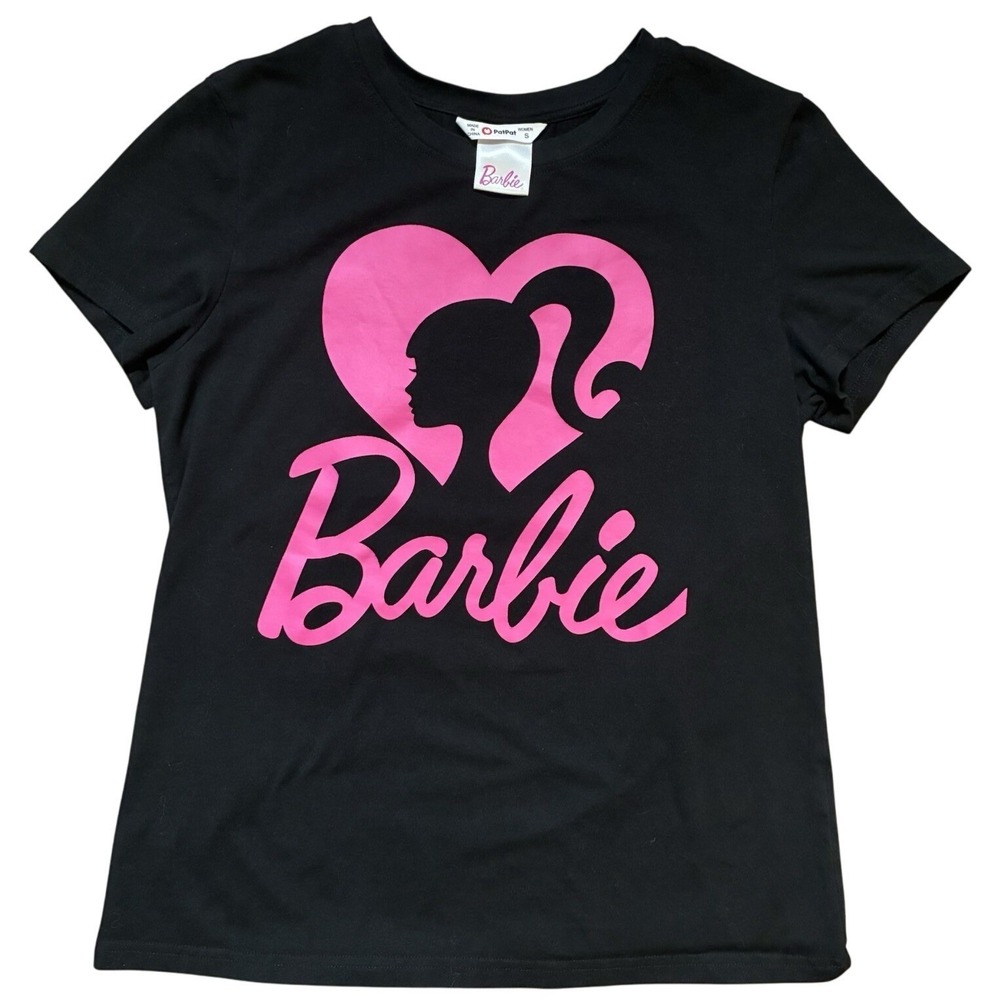 PatPat Barbie Short Sleeve T-Shirt‎ Women's S Black Pink Profile Cotton Spandex